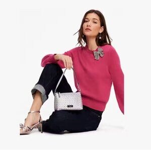 kate spade pink Embellished silver Bow Sweater top size medium nwot